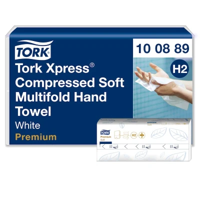 Afbeelding van Tork Xpress Gecomprimeerde Zachte Multifold Handdoeken Wit H2, Premium, 2 laags, Z vouw, Absorberend, 12 x 225 vellen, 100889