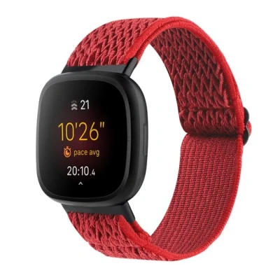Afbeelding van Fitbit Versa 3/4 &amp; Sense 1/2 Nylon loop bandje Rood