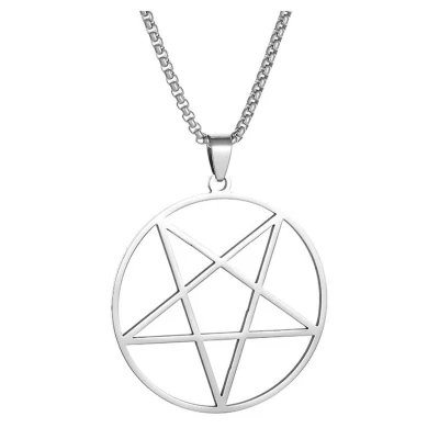Afbeelding van Gothic ketting Heks Wicca Punk Pentagram zilverkleurig