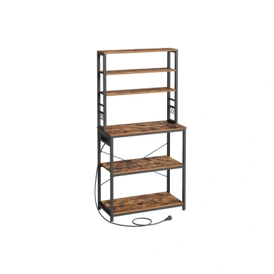 Afbeelding van Rootz Keukenplank Vintage Bruin &amp; Zwart Opbergmeubel Kast Spaanplaat Staal 40cm x 80cm 167cm S Haken Eenvoudig te monteren