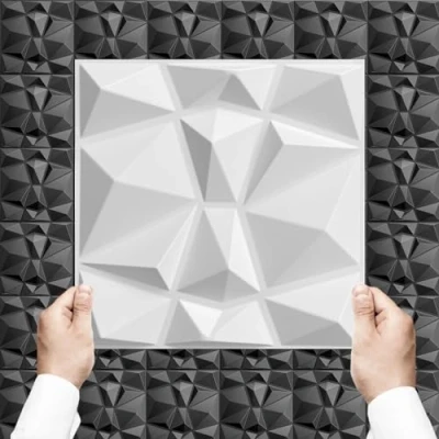 Afbeelding van 34 stuks, 3D panelen, pvc kunststof 30 x cm, wandpanelen, gaming, kamer, wandplafond, look, pvc, 3,06 m², wit D094 1
