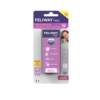 Afbeelding van FELIWAY Help! 3 x 7 dagen patronen voor kalmerende feromonendiffuser katten (3 340 mG) helpen je kat in het dagelijks leven of bij stressvolle evenementen te kalmeren