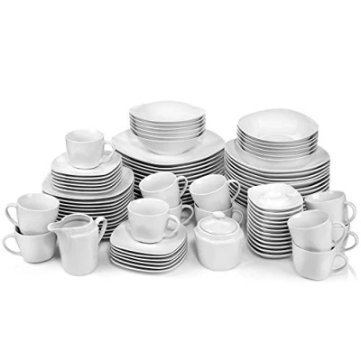 Afbeelding van Sänger combinatieservies Bilgola van porselein, 86 delige serviesset voor 12 personen, dinerborden, soepkommen, dessertborden, koppen en schotels, eierdopjes een melk suikerset