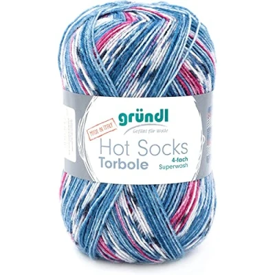 Afbeelding van Gründl Hot Socks Torbole (sokkenwol van 75% scheerwol (superwash) &amp; 25% polyamide, 4 voudige sokkengaren, 100 g/420 m, naalddikte: 2,5 3 mm, g), jeans marine leigrijs wit bordeauxpetrol