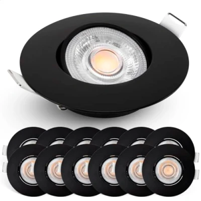 Afbeelding van Spotjes Zwart Dimbaar 12 stuks Ultralage Inbouwdiepte 480 Lumen 2700K Warm Wit 4.9W 50 Kantelbaar Emos Exclusive Inbouwspots Led