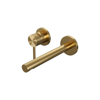 Afbeelding van Brauer Gold carving Wastafelmengkraan inbouw rechte uitloop rechts hendel lang smal model A2 PVD geborsteld goud