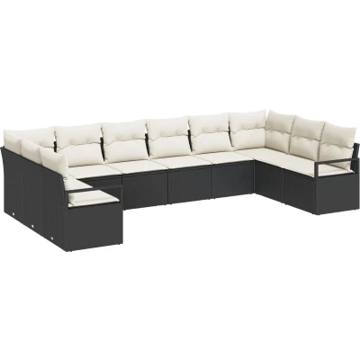 Afbeelding van vidaXL 10 delige Tuin Sofa Set met Kussens Zwart Poly Rattan, 2 zits Opslag &amp; Rattan