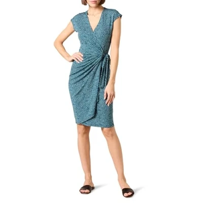Afbeelding van Amazon Essentials Klassieke wikkeljurk met kapmouwen (verkrijgbaar in grote maten), blauw madeliefje, 5XL Plus