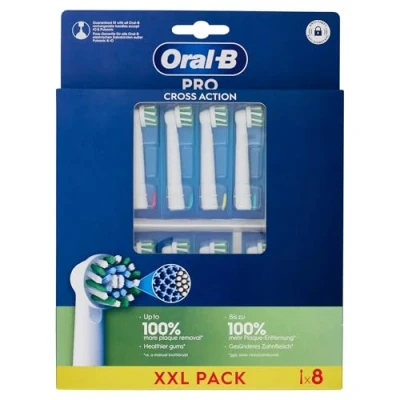 Afbeelding van Oral B Cross Action elektrische tandenborstelkoppen, 8 stuks vervangende koppen, schuine borstelharen die zich aan elke tand aanpassen voor een diepe reiniging