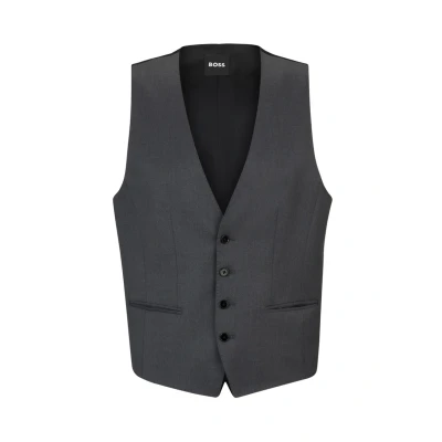 Afbeelding van HUGO BOSS heren Slim fit gilet met logoprint in de kleur Donkergrijs, maat: 58