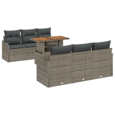 Afbeelding van vidaXL 7 delige Tuin Sofa Set met Kussens Grijs Poly Rattan