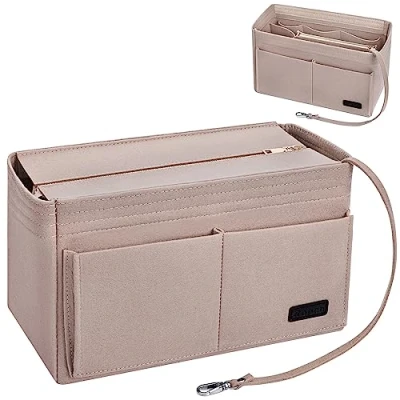 Afbeelding van Ropch Handtasorganizer, vilten tasorganizer voor dameshandtas, met afneembare afdekking ritssluiting, beige XL