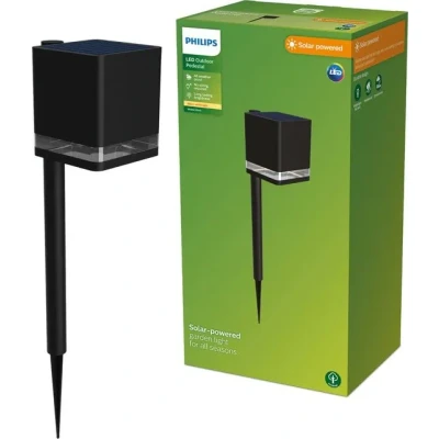 Afbeelding van Philips Virona sokkellamp met spies Solar buitenlamp Warm wit licht; 2700K Zwart Zonne energie tuinpadverlichting