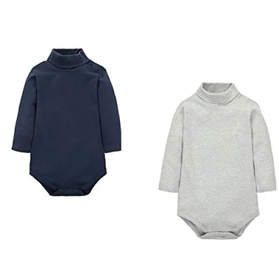 Afbeelding van CuteOn 2 stuks uniseks babyspeelpak polo hals lange mouwen katoen bodysuit kinderen bodysuit, koningsblauw en grijs, 12 Maanden