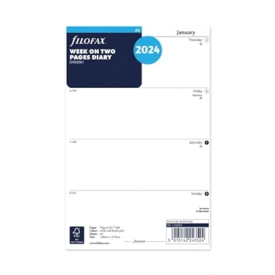 Afbeelding van Filofax A5 week op twee pagina&#039;s Engels 2024 dagboek, wit