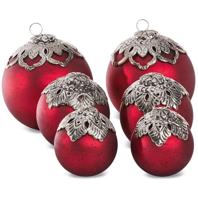 Afbeelding van LOBERON Kerstversiering set van 6 Valyn rood/zilverkleurig