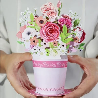 Afbeelding van Diese Klappkarten Pop up kaart met bloemen 3D Boeket wenskaart voor verjaardag Vaderdag beterschap 15 cm x 20 (5 7/8 &quot;x 7 7/8&quot;) Mix Bloem Mannen