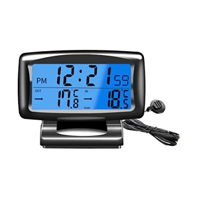 Afbeelding van Digitale autoklok, thermometer, dashboard, thermometer met achtergrondverlichting, binnen en buitenthermometer, mini monitor