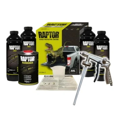 Afbeelding van RAPTOR Coating kit, 4 flessen set 3,79 liter (incl. verharder), zwart, met U POL standard spuitpistool