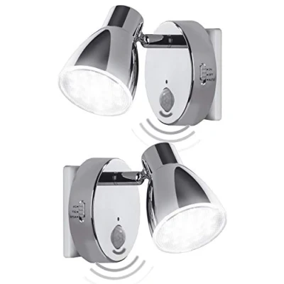 Afbeelding van Trango pakje van 2 LED sensor nachtverlichting 2635 028 in chroom met automatische functie 230V bewegingssensor, veiligheidslamp, stopcontactlamp, wandlamp, oriëntatielamp, nachtlampje