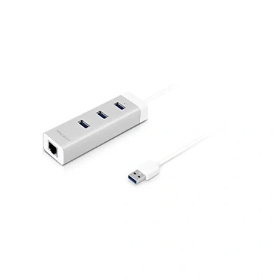 Afbeelding van Macally U3HUBGBA USB A 3.0 hub met drie poorten en Gigabit Ethernet adapter