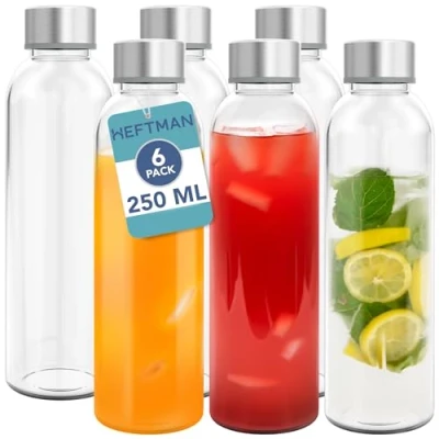 Afbeelding van HEFTMAN 250 ml glazen flessen met deksels 6 stuks lege waterfles roestvrijstalen