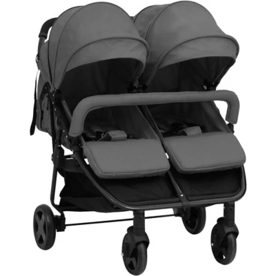 Afbeelding van vidaXL Tweelingbuggy staal donkergrijs en zwart