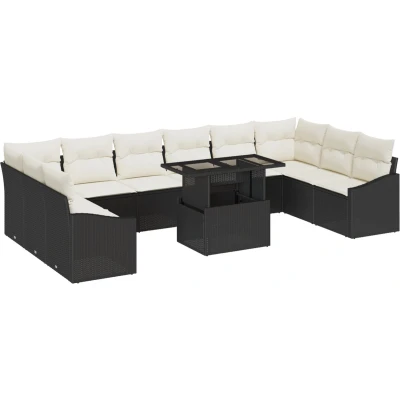 Afbeelding van vidaXL Tuinsofa Set van 11 Zwart en Crème Rattan Polyester