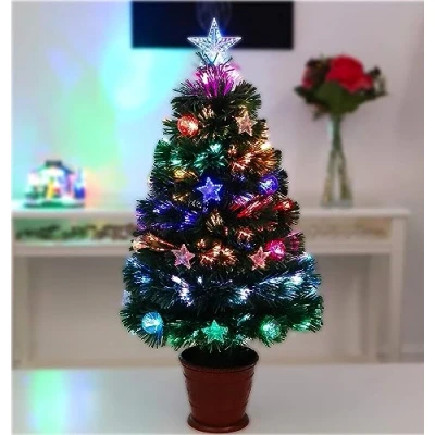 Afbeelding van Christmas Concepts® 32 Inch (81CM) Glasvezel Kerstbomen Diverse Ontwerpen (Sterren, Kerstballen &amp; Rode Basis)