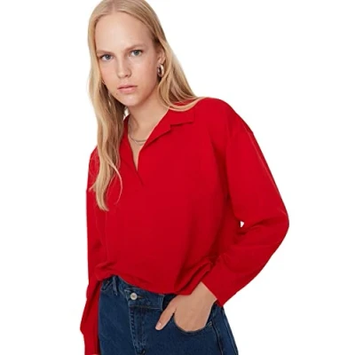 Afbeelding van Trendyol Bruin Normale/Normale Pasvorm Basic Polohals Normaal Dun Gebreid Sweatshirt Twoaw23Sw00003
