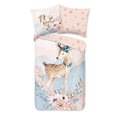 Afbeelding van Kinderdekbedovertrek 135x200 cm Bambi en Bloemen Print Multi 1 Persoons 100% Katoen Flanel