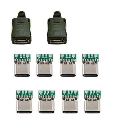 Afbeelding van Cablecc 10set DIY 4pin USB 2.0 type C Vrouwelijke Socket Connector SMT met PC Board &amp; Behuizing 3.0mm SR