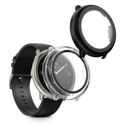 Afbeelding van kwmobile 2x cover geschikt voor Amazfit Active2 (A2437) Fitnesstracker van gehard glas en kunststof frame set transparant / zwart
