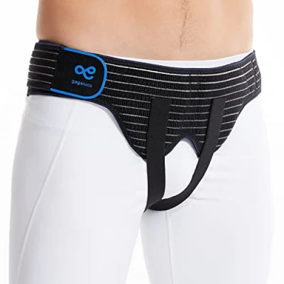 Afbeelding van gagaiuco Breukgordel voor mannen en vrouwen, flexibel, instelbare liesbreuk, ondersteuning, pijnverlichting met 2 afneembare compressiekussens, links (M)