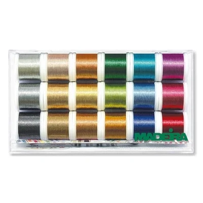 Afbeelding van Madeira Glamour Glad Metallic Draad Hand en machinaal naaien, voor naaien borduren, extreem flexibel duurzaam 18 x 200 m, diverse kleuren