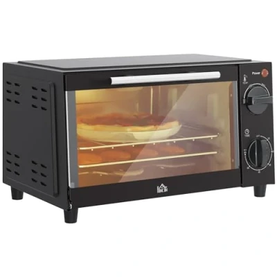 Afbeelding van HOMCOM Minibackofen 9L Mini Ofen mit Backblech, Grillrost, 100 C 230 C, einstellbar Temperatur und Garzeit, 60 Min. Timer, 750W, Edelstahl, Schwarz
