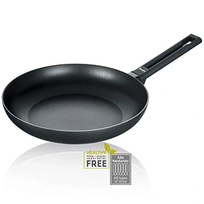Afbeelding van Berndes 011317 28 cm aluminium inductiekoekenpan voor alle warmtebronnen en inductie, antiaanbaklaag, gegoten pan, geschikt zonder stick kookgerei, aluminium, zwart