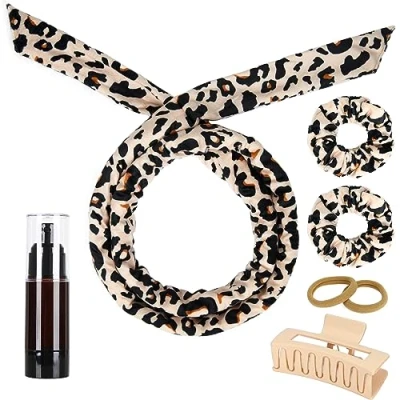 Afbeelding van Warmteloze krulspelden hoofdband, zachte velours hitteloze krullen, krulstang hoofdband set &#039;s nachts krullen haarkrultang om in te slapen, inclusief airless spuitfles, haarclips