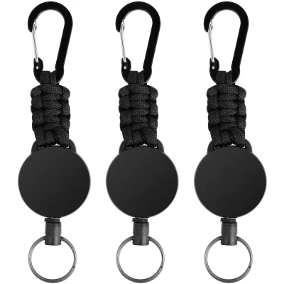 Afbeelding van Ibenzoa® Set van 3 stuks intrekbare sleutelhangers met stevige stalen kabel en karabijnhaak