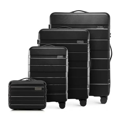 Afbeelding van WITTCHEN COMODO Line Harde Koffer Set 3 Stuks Bagage en cosmeticakoffer Trolley Lichtgewicht Transportkoffer met 4 Wielen Combinatieslot Zwart