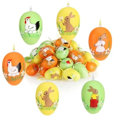 Afbeelding van COM FOUR® 36x Paaseieren om op te hangen Paasdecoratie met leuke motieven Paaseidecoratie Hangdecoratie voor het paasboeket Afmeting: 6 cm (Konijn/Kip 02)