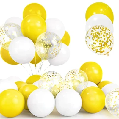 Afbeelding van 30 Stuks Gele Ballonnen Set, 12 Inch Gouden Confetti Geel en Witte Helium Latex met Lint voor Verjaardag Huwelijk Kids Baby Shower Party Decoraties