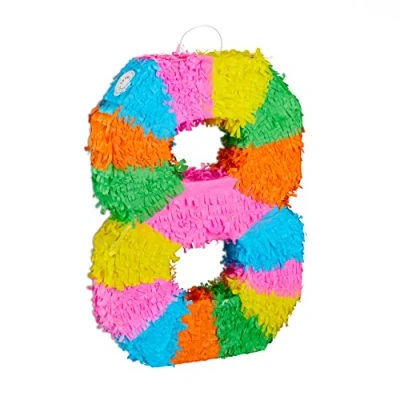 Afbeelding van Relaxdays pinata verjaardag getal piñata zelf vullen getallen van 0 tot 9 gekleurd 8