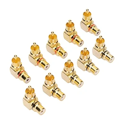 Afbeelding van 10 Stks 90 Graden RCA Adapter, Male Naar Vrouwelijke Connectoren Haakse Plug Adapters Vergulde Connector voor Audio TV Adapter