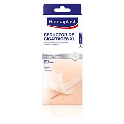 Afbeelding van Hansaplast XL littekenverkleiner wondverband groot zelfklevend vermindert oude en nieuwe littekens waterdicht ademend 21 pleisters 30 x 146 mm