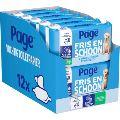 Afbeelding van Page vochtig toiletpapier Compleet Schoon wc papier 456 doekjes (12 x 38 stuks)