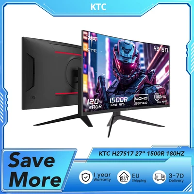 Afbeelding van KTC H27S17 27 inch 1500R Curved Gaming Monitor QHD 2560x1440 16:9 ELED 170Hz 120% sRGB 4000:1 Contrastratio 1ms MPRT Response Time Lage bewegingsonscherpte Compatibel met FreeSync G Sync USB 2xHDMI2.0 2xDP1.4 Audio Out VESA Mount