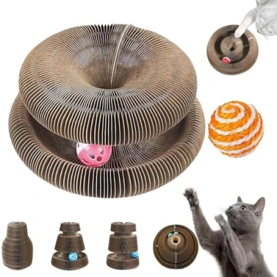 Afbeelding van Kitten Curl, Curl Toy, Kurls Cat Interactive Scratch Pad Toy with Bell Ball for Indoor Cat, Magic Organ Scratcher Board (A)
