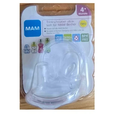 Afbeelding van MAM drinktuit ultra soft, zachte voor alle drinkbekers van MAM, druppelvrij tuitje de overgang borstvoeding of flesje naar een glas, 4+ maanden, transparant