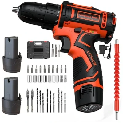 Afbeelding van SHAVINGFUN Elektrische boorschroevendraaier met 12 V batterij, 2 2,0 Ah batterijen, 35 Nm, 25+1 koppeling, snelheden, 34 CS accessoires